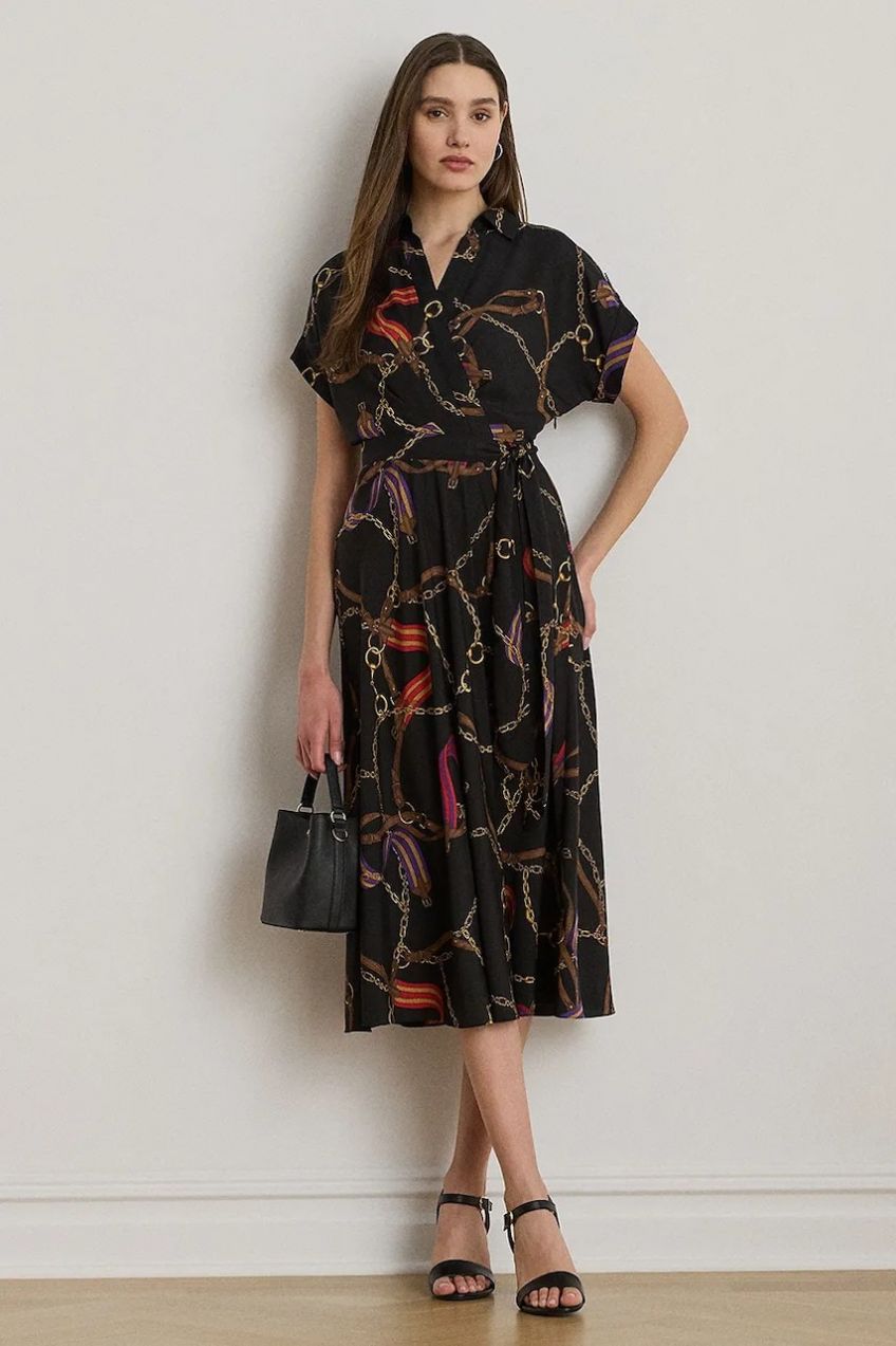 Šaty Lauren Ralph Lauren čierna farba, midi, áčkový strih, 200P02008