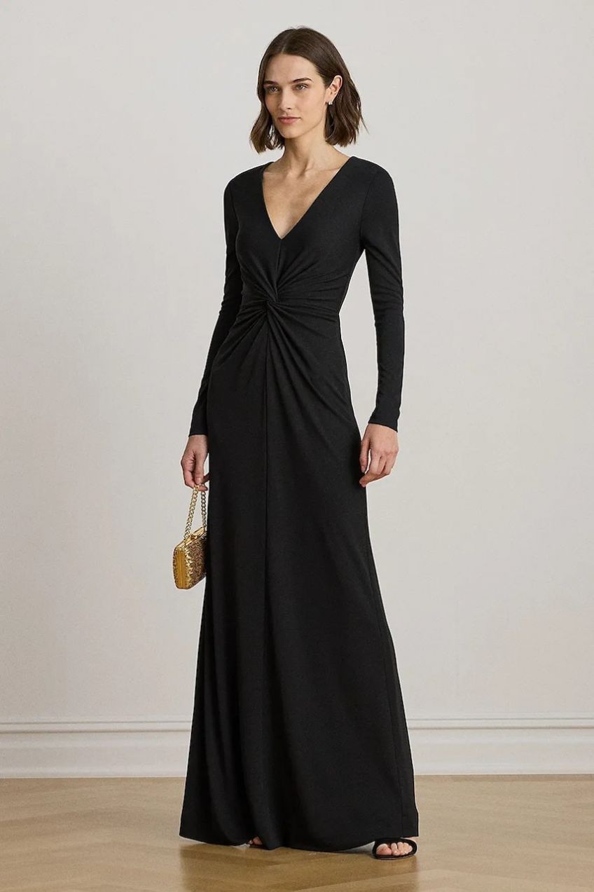 Šaty Lauren Ralph Lauren čierna farba, maxi, áčkový strih, 253981393