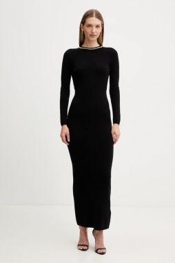 Šaty s prímesou vlny Marciano Guess ABEL čierna farba, maxi, priliehavé, 5BGK03 5782Z