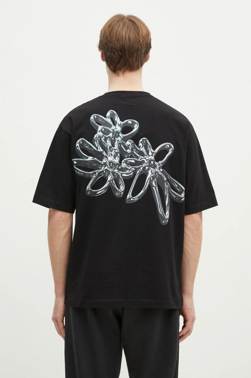 Bavlnené tričko Filling Pieces Chrome Flower pánske, čierna farba, s potlačou, 74499821861