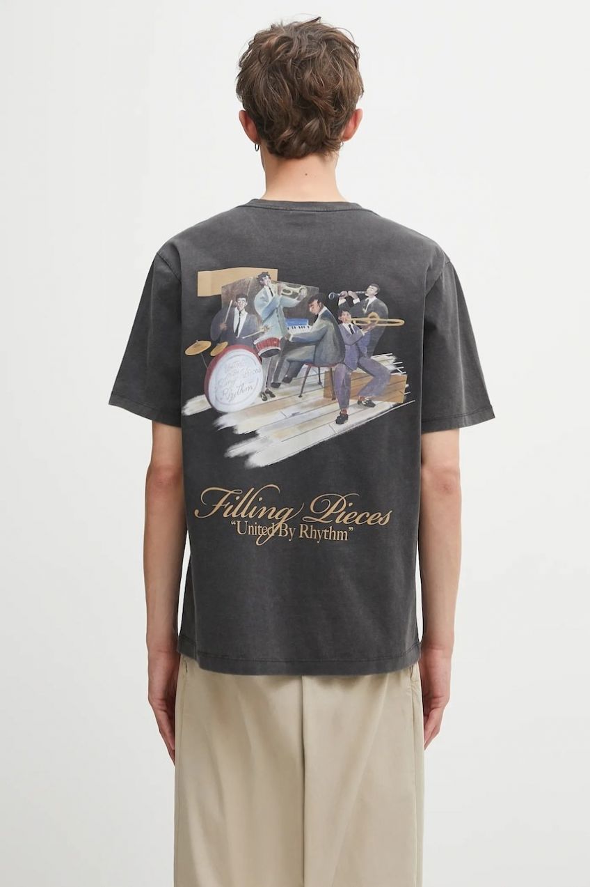 Bavlnené tričko Filling Pieces Band pánske, šedá farba, s potlačou, 422520500238