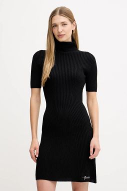 Šaty s prímesou vlny Guess JULIA čierna farba, mini, priliehavé, W5BK78 Z3OW2