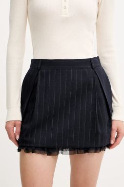 Sukňa s prímesou vlny Pinko tmavomodrá farba, mini, rovný strih, 105709 A2QY