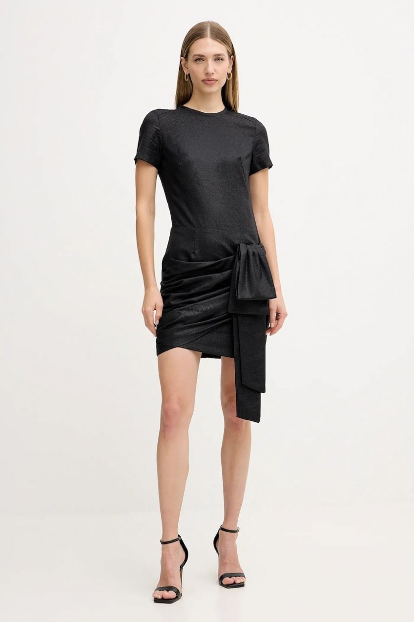 Šaty s prímesou vlny Pinko čierna farba, mini, priliehavé, 106143 A305