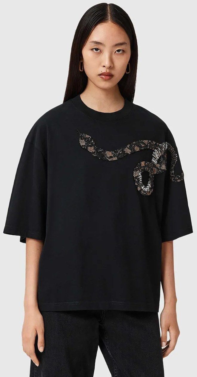 Bavlnené tričko AllSaints dámske, čierna farba, W152JD