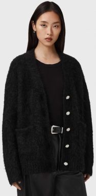 Vlnený kardigán AllSaints čierna farba, W077KD