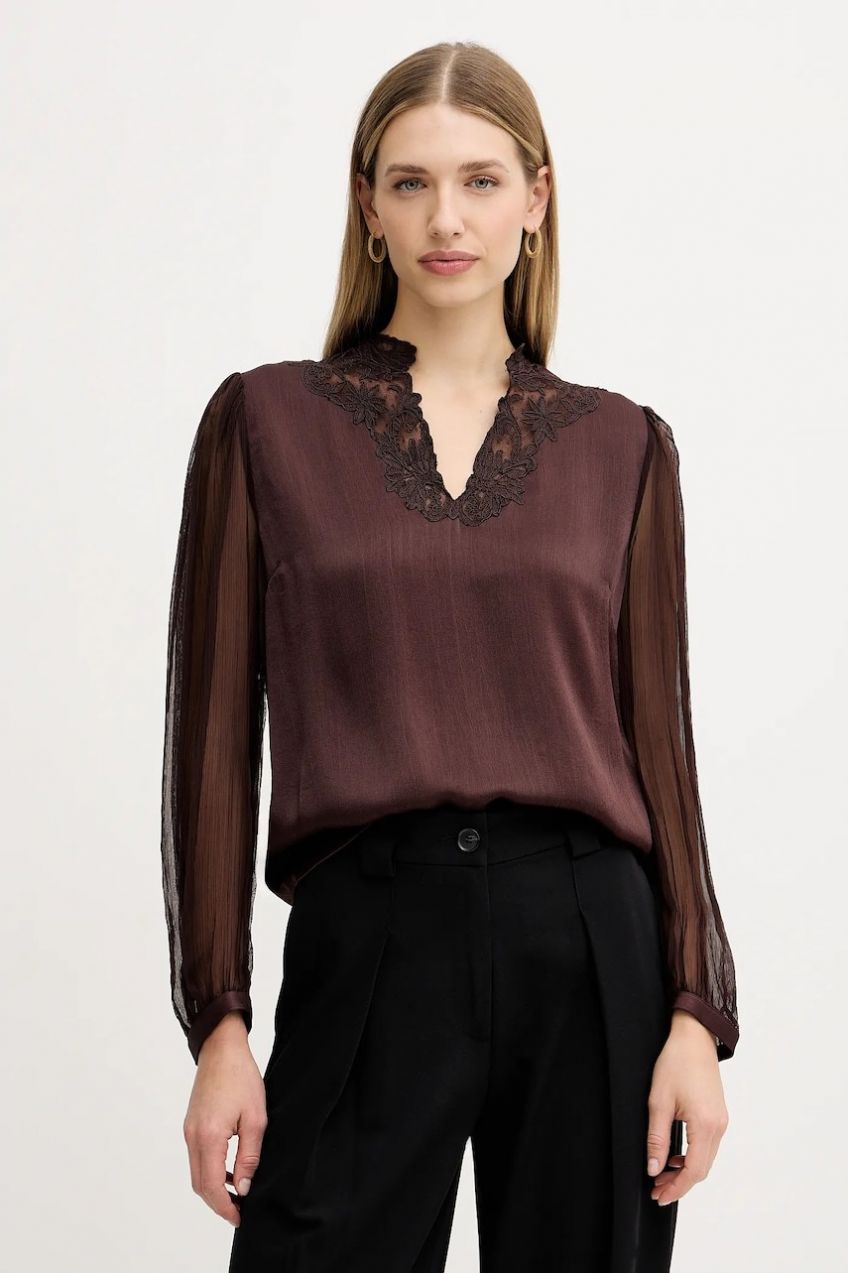 Blúzka Twinset hnedá farba, jednofarebná, 252TT2243