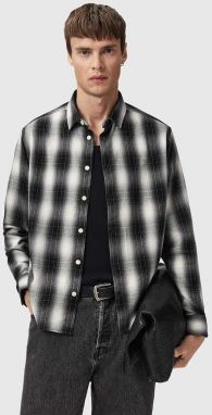 Bavlnená košeľa AllSaints čierna farba, regular, s klasickým golierom, M070SD