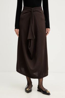 Vlnená sukňa Liviana Conti hnedá farba, midi, rovný strih, L5WA28