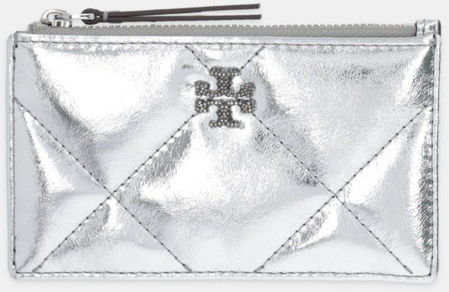 Kožená peňaženka Tory Burch Kira Diamond strieborná farba, 175012-040