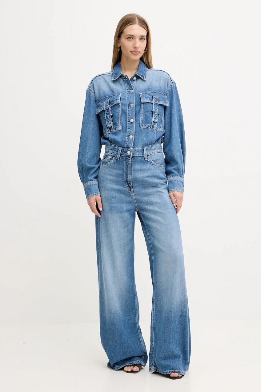 Rifľový overal Guess KINSLEY modrá farba, s golierom, W5YD58 D5B94