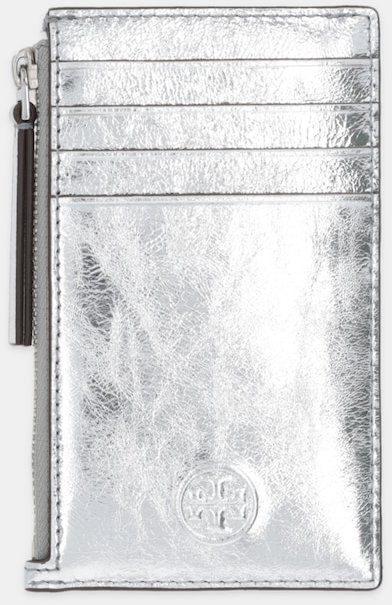 Kožená peňaženka Tory Burch Fleming strieborná farba, 175191-040