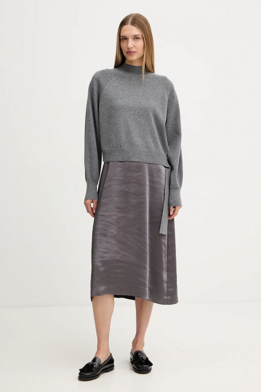 Šaty a sveter BOSS šedá farba, midi, priliehavé, 50547867