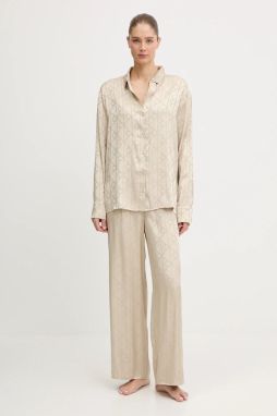 Pyžamo Calvin Klein Underwear dámske, béžová farba, saténové, LV00QS7574