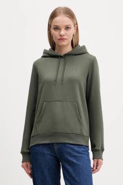 Mikina Tommy Jeans zelená farba, s kapucňou, jednofarebná, DW0DW19958