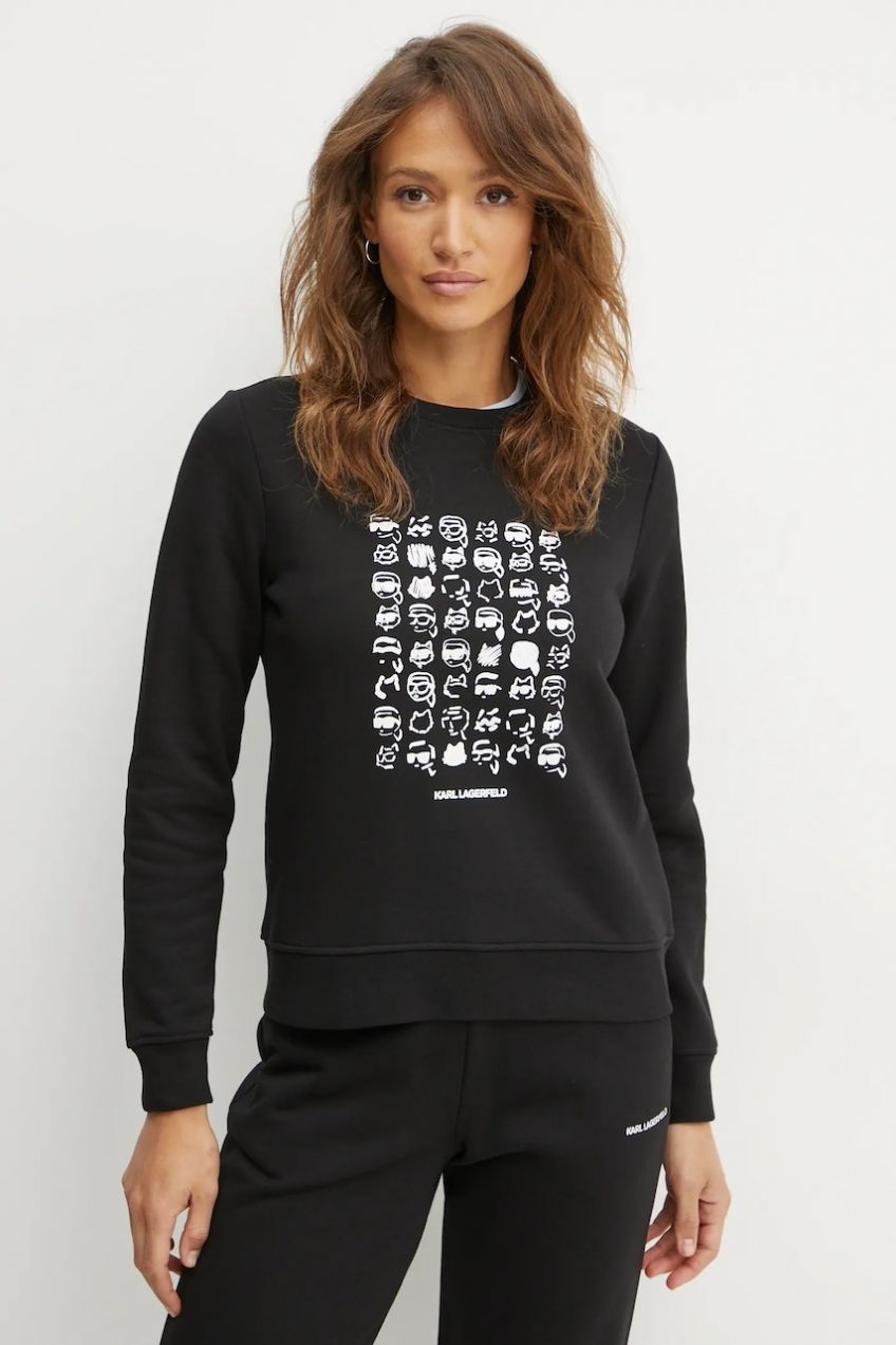 Mikina Karl Lagerfeld IKON dámska, čierna farba, s potlačou, A1W20079