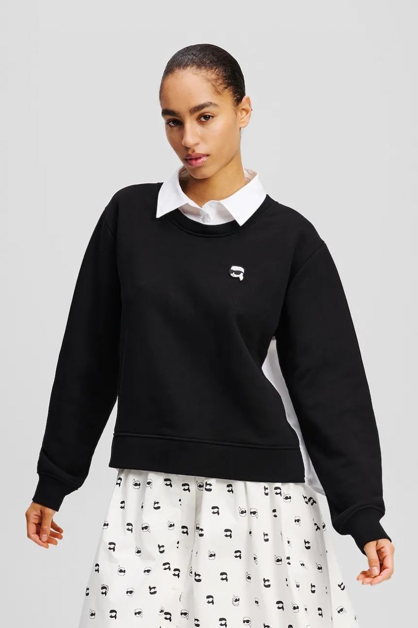 Mikina Karl Lagerfeld IKON dámska, čierna farba, vzorovaná, A1W20084