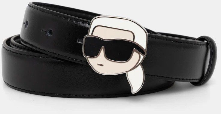 Kožený opasok Karl Lagerfeld IKON dámsky, čierna farba, A1W33184