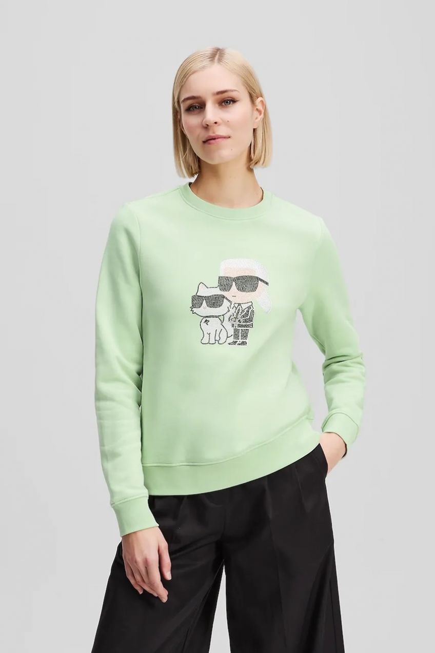 Mikina Karl Lagerfeld IKON dámska, zelená farba, s nášivkou, A1W20081