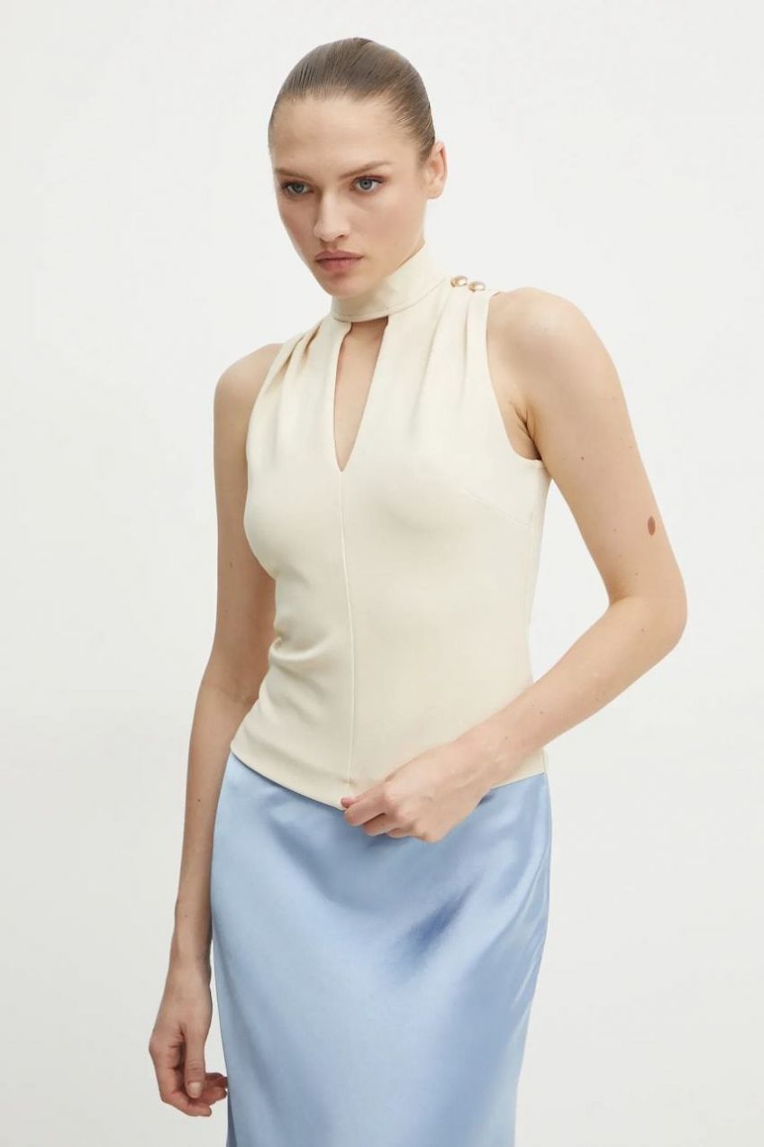 Blúzka Guess FANNIE dámska, béžová farba, jednofarebná, W5RP05 KCBO2