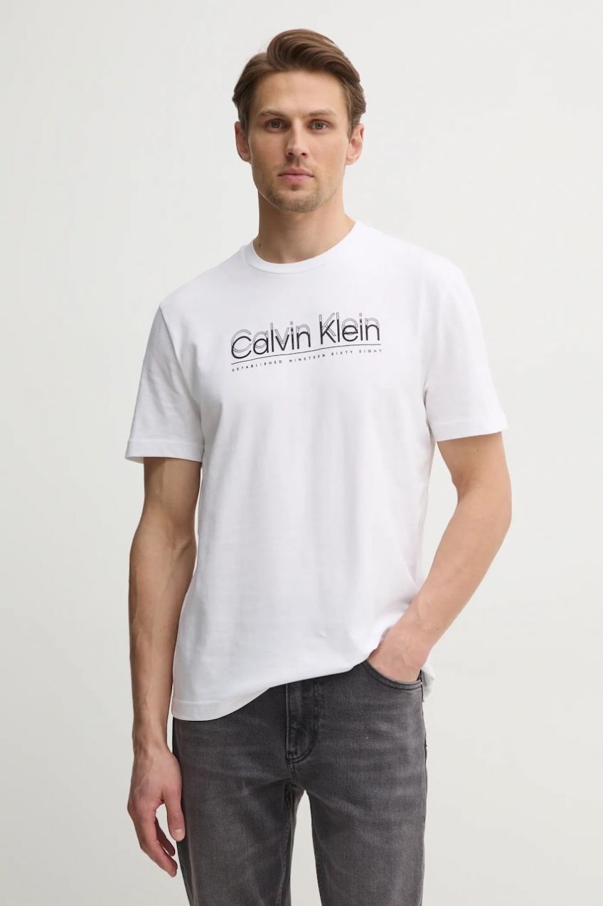Bavlnené tričko Calvin Klein pánske, biela farba, s potlačou, K10K114149