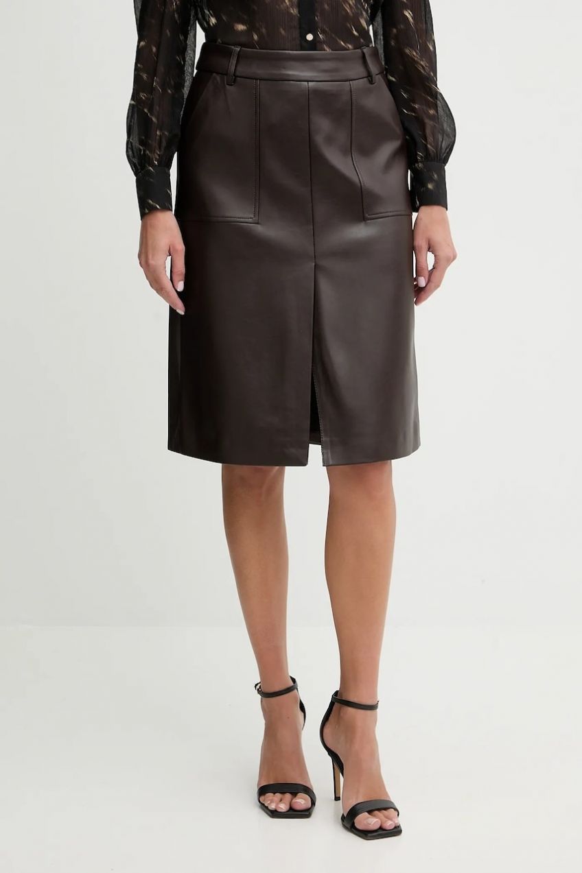 Sukňa Morgan JILF bordová farba, midi, puzdrová, JILF