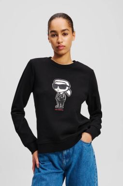 Bavlnená mikina Karl Lagerfeld IKON dámska, čierna farba, s potlačou, A2W20071