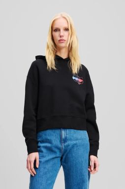 Bavlnená mikina Karl Lagerfeld IKON dámska, čierna farba, s kapucňou, s potlačou, A2W20072