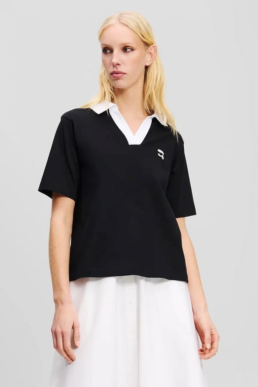 Bavlnené tričko Karl Lagerfeld IKON dámske, čierna farba, A2W17111