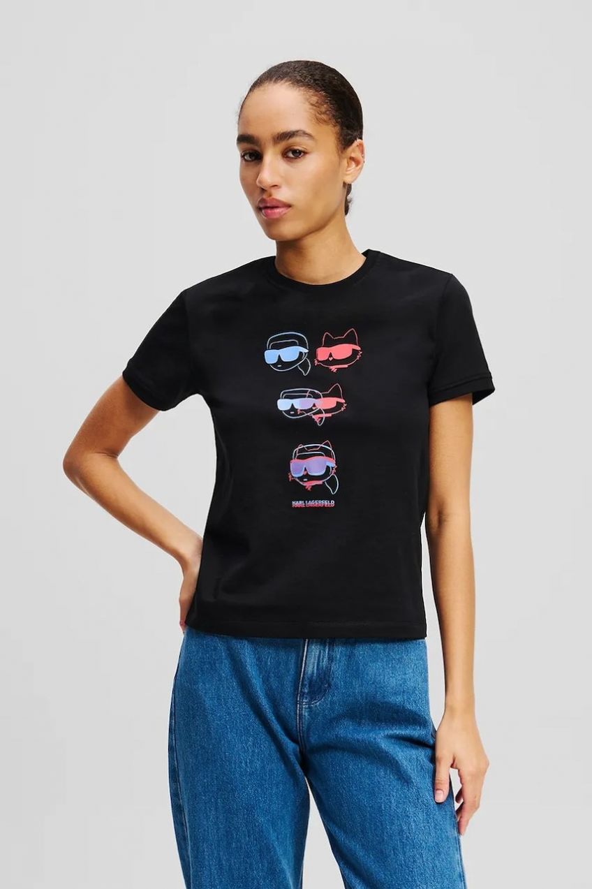 Bavlnené tričko Karl Lagerfeld IKON dámske, čierna farba, A2W17112
