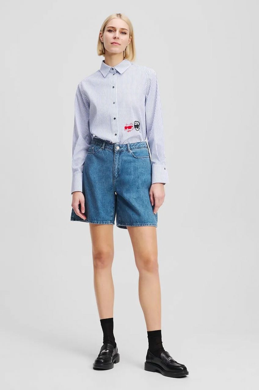 Bavlnené rifľové šortky Karl Lagerfeld IKON dámske, s potlačou, vysoký pás, A2W10151