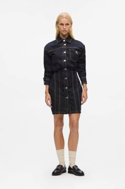 Rifľové šaty Karl Lagerfeld IKON tmavomodrá farba, mini, rovný strih, A4W13019