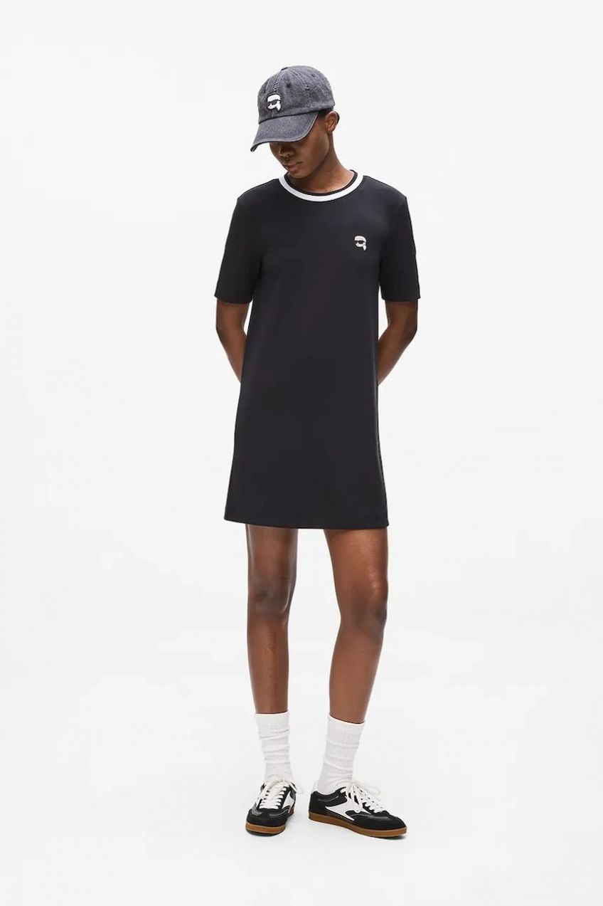 Šaty Karl Lagerfeld IKON čierna farba, mini, rovný strih, A4W13020