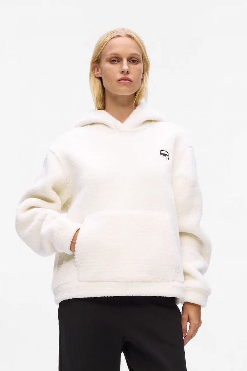 Mikina Karl Lagerfeld IKON béžová farba, s kapucňou, jednofarebná, A4W20047