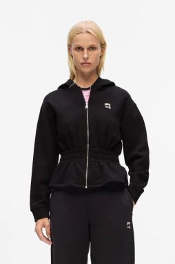 Bavlnená mikina Karl Lagerfeld IKON čierna farba, s kapucňou, s nášivkou, A4W20048