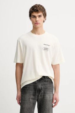 Bavlnené tričko Abercrombie & Fitch pánske, béžová farba, s potlačou, KI123-5257-100