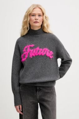 Kašmírový sveter FROM FUTURE šedá farba, ľahký, s polorolákom, WPM03338