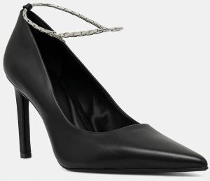 Kožené lodičky Calvin Klein ESS STILETTO HDW CHAIN LTH 90 čierna farba, HW0HW02718