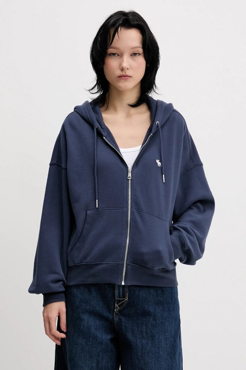 Mikina Abercrombie & Fitch modrá farba, s kapucňou, jednofarebná, KI152-5417-200