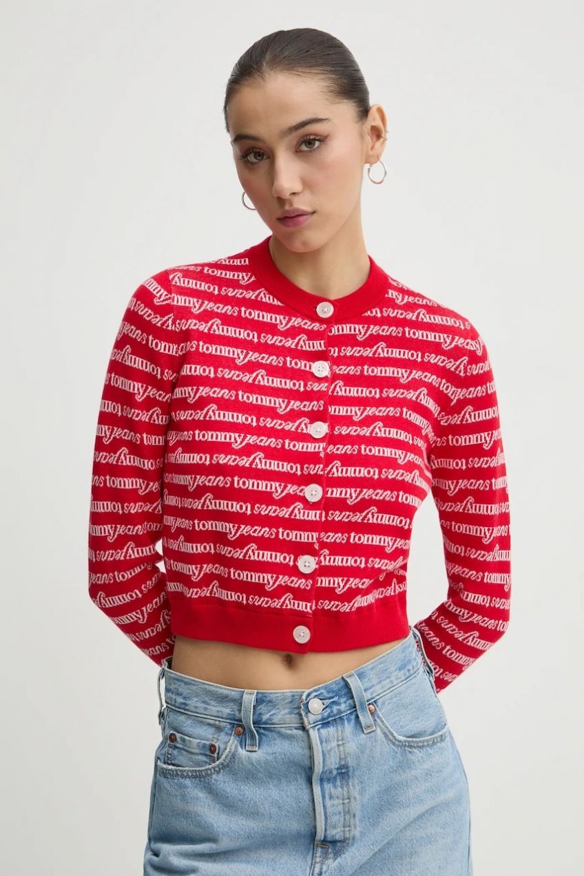 Sveter Tommy Jeans dámsky, červená farba, DW0DW19340