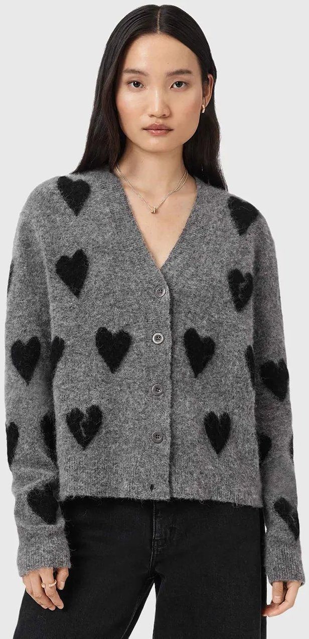 Kardigan s prímesou vlny AllSaints AMORA zelená farba, hrejivý, W042KC