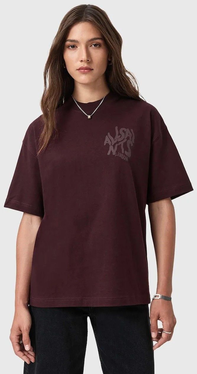 Bavlnené tričko AllSaints dámske, hnedá farba, W181JD