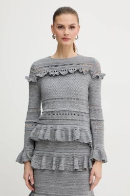 Vlnený sveter Luisa Spagnoli šedá farba, ľahký, 100222