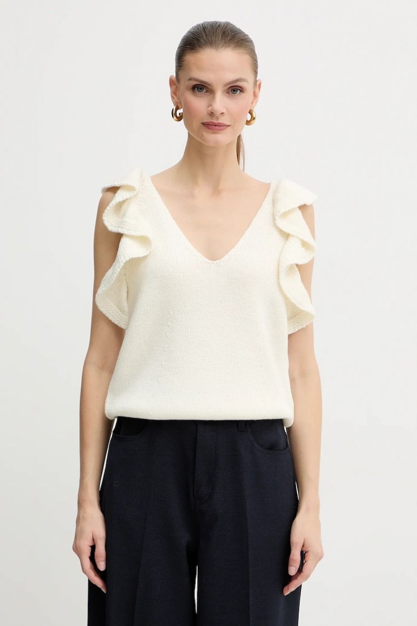 Vlnený top Luisa Spagnoli béžová farba, jednofarebná, 100232