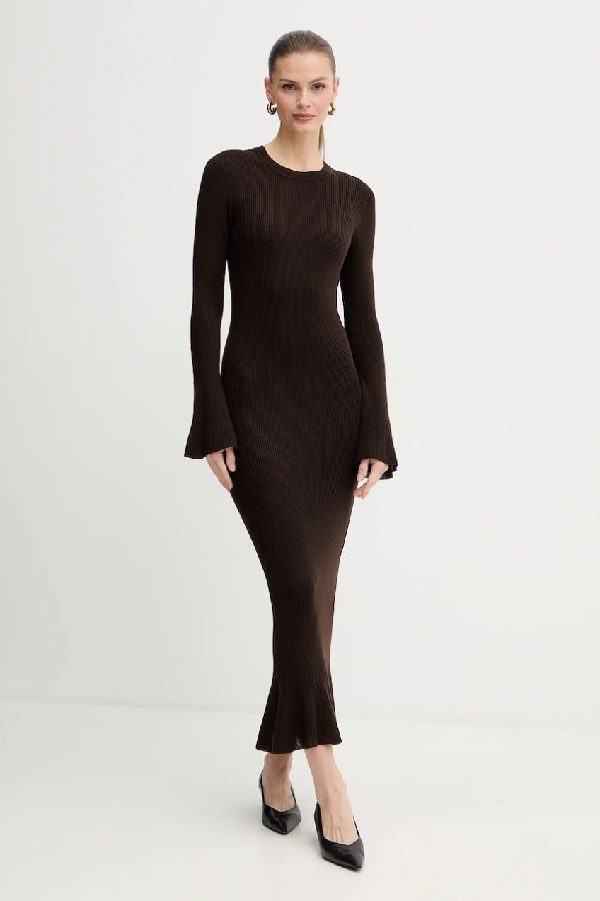 Vlnené šaty Luisa Spagnoli hnedá farba, maxi, priliehavé, 100225