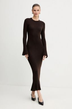 Vlnené šaty Luisa Spagnoli hnedá farba, maxi, priliehavé, 100225