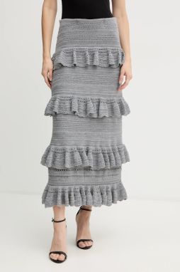 Vlnená sukňa Luisa Spagnoli šedá farba, midi, rovný strih, 100223