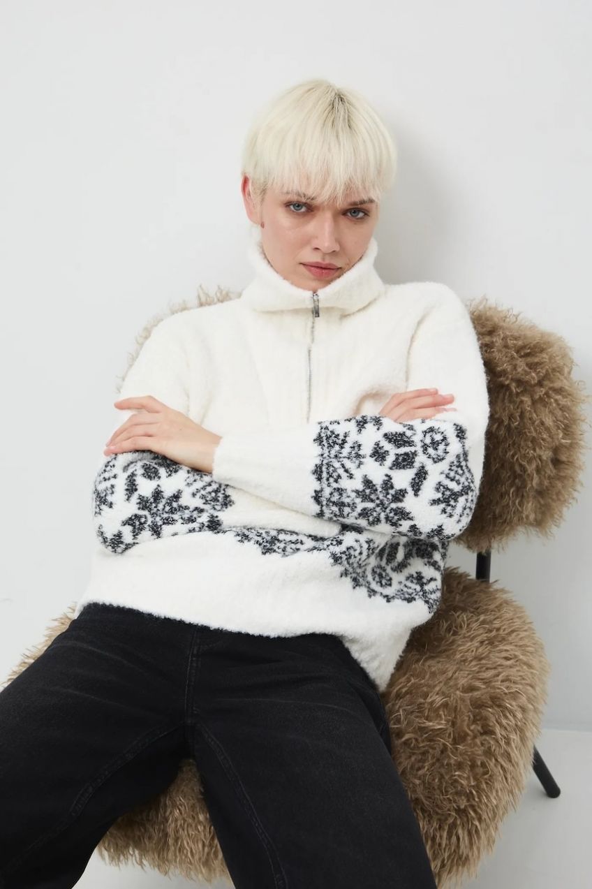 Sveter s prímesou vlny Medicine béžová farba, teplé, s polorolákom