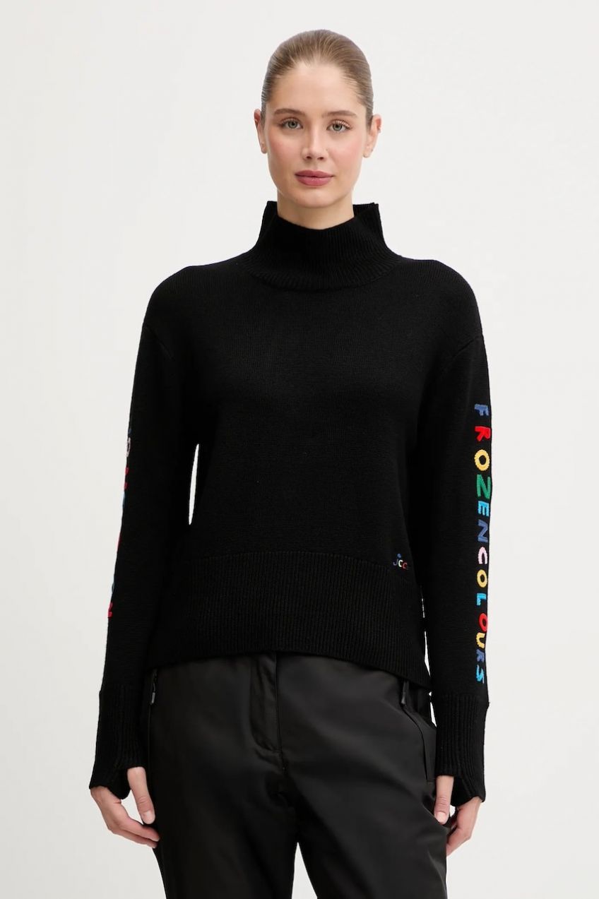 Vlnený sveter Rossignol JCC čierna farba, s polorolákom, RLOWO02