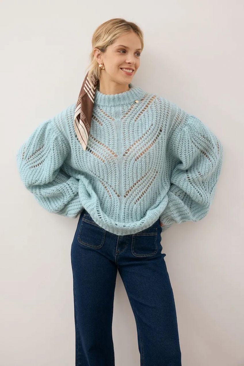 Sveter s prímesou vlny Bizuu ROSSO modrá farba, ľahký, s polorolákom, ROSSO BŁĘKITNY